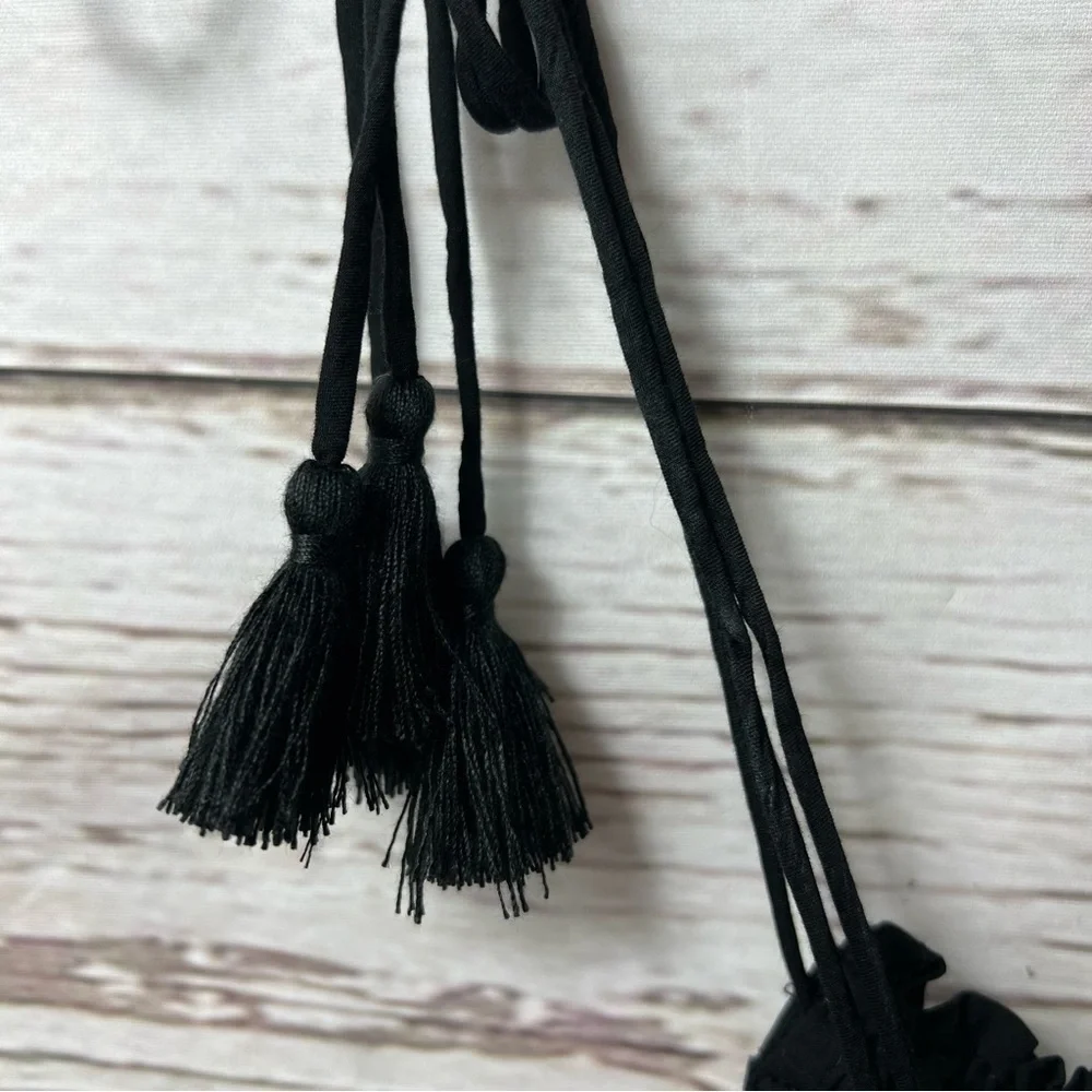 🔥Hp🔥Nwt Free People Intimately Black Trust Me Bodysuit Ruffle Tassel Top Small